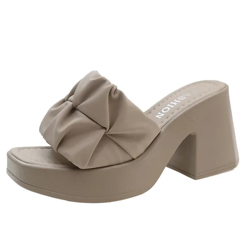 

Женская обувь на распродаже Новая мода Квадратный носок Антивозрастные женские тапочки Летние туфли на высоком каблуке Повседневная женская обувь с открытым носком 40 хаки