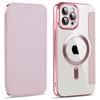 For iPhone 11 Pro Max 6.5 inch Compatible with MagSafe RFID Blocking Card Slots PU Leather+TPU Electroplating Clear Back Flip Case with Lens Film