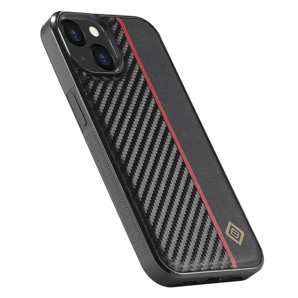 LC.IMEEKE For iPhone 13 6.1 inch Back Case Carbon Fiber Texture PU Leather Coated TPU+EVA Phone Cover