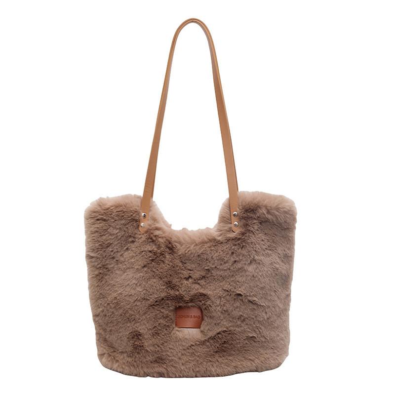 Ielgy Korean Version Plush Tote Bag Ladies Fashion Large-Capacity One-Shoulder Commuter Underarm Bag