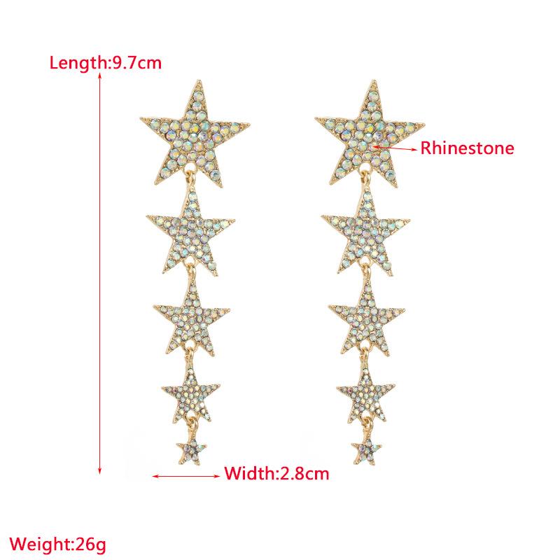 Women's Drop Earrings Mulit Layer Crystal Five Point Star Long Luxury Celebrity Earrings