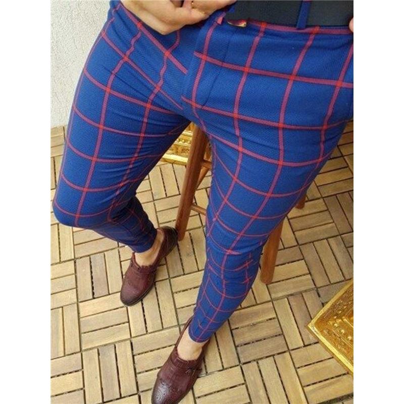 European And American Autumn And Winter Men's Printed Casual Fashion Striped Mid-waist Pencil Pants Slim Pants