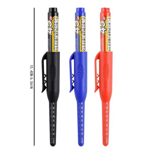 3-Color Carpenter's Marker Pen, Construction Marking Pencil, 3-Color Construction Marking Tool, Deep Reach Marker for Door Lock Installation, Long Tip