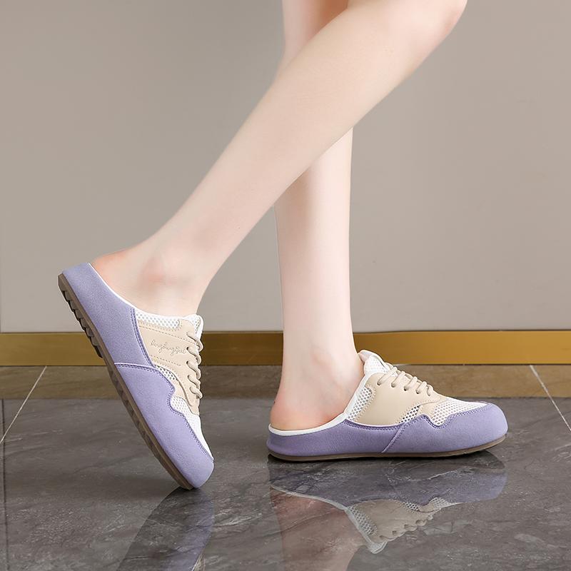 CRLAYDK Women's Footbed Slip On Mules Mesh House Slippers Ladies Comfortable Backless Slide Walking Loafers Casual Flats Shoes