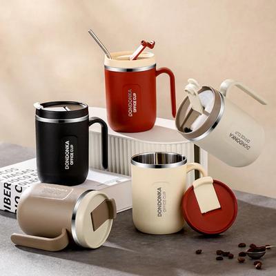 500ML Insulated Coffee Cups Stainless Steel Mugs with Straw Portable Travel Mug Handle Cup Drink Insulation And Cold Insulation