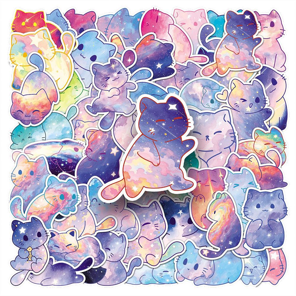 10/30/50pcs Cute Starry Sky Cat Cartoon Stickers Kawaii Decals Decorative Skateboard Guitar Luggage Waterproof Sticker Kids Toys