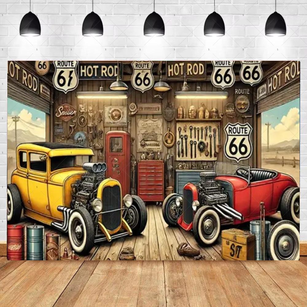 Bannière de Fond de Voiture Chaude Vintage Décoration de Fête Toile de Fond de Garage Classique Fournitures Style Industriel Pneu Outil Accessoire de Photographie