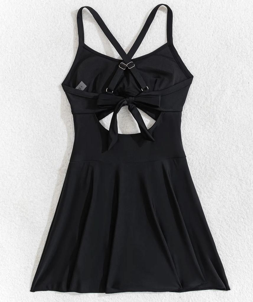 Women's Swimsuit Black Behind-revealed Back Tied Hollow One-piece Swimsuit Bikini Suit Beachwear Bathing Suits