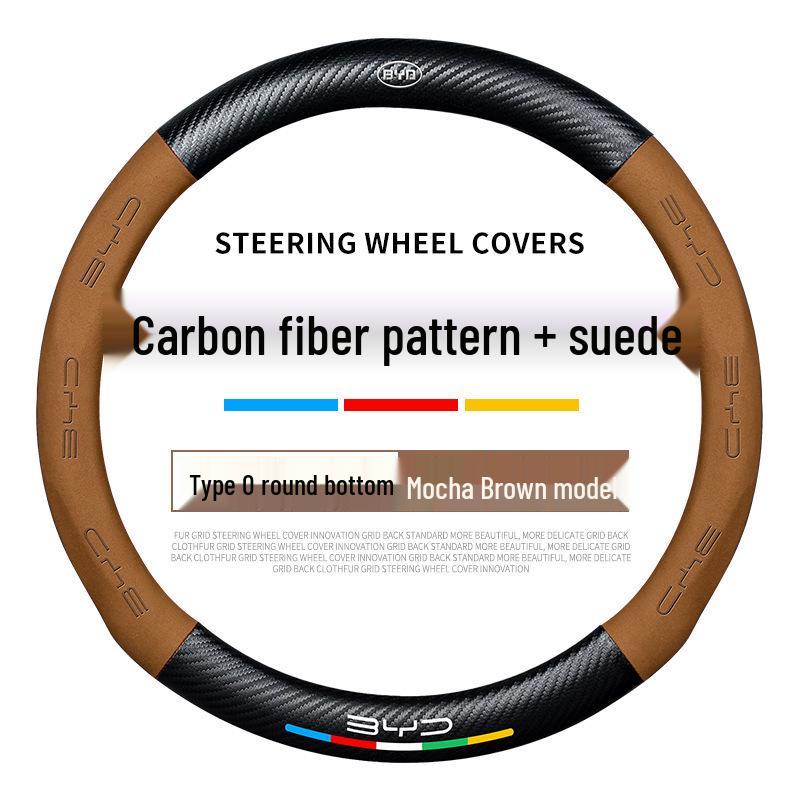 Steering Wheel Cover for BYD Models: Song Plus, Han, Yuan, Tang, Qin, Dolphin, F3 - Suede Interior Handle