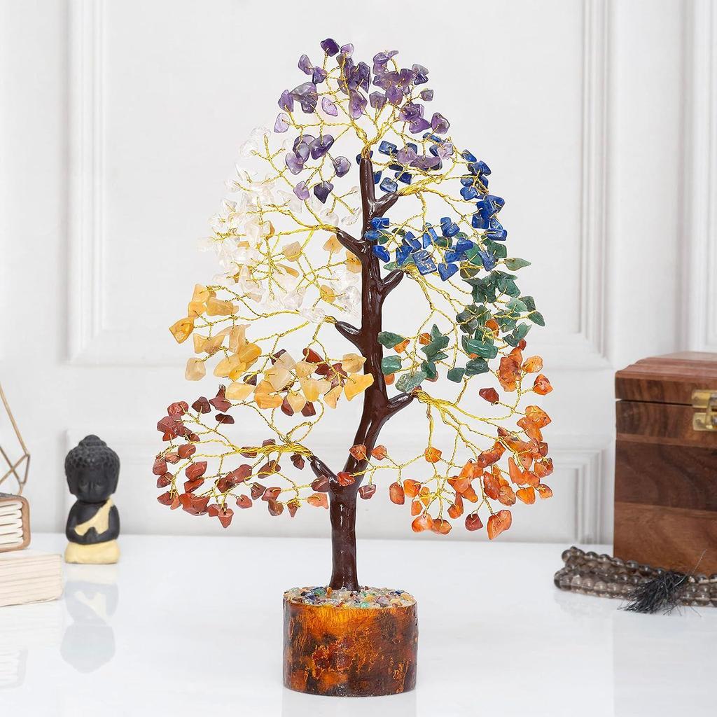 Seven Chakra Crystal Tree | Decorative Artificial Tree for Home & Office | Feng Shui Good Luck Tree for Living Room & Hall | Unique Gift