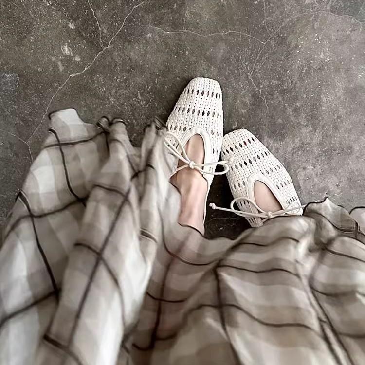 Cowhide version~ niche design hollow breathable half slippers women's 2025 new summer outer wear bow casual sandals