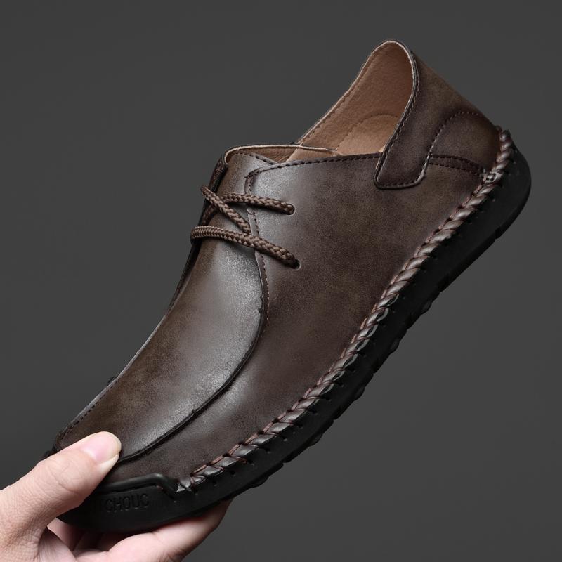 

Fashion Brand Plus Hand Sewn Men Casual Shoes Flat and Comfortable Soft Outdoor Walking Shoes Fashionable Men s Business Leather Loafers 38 темно-коричневого