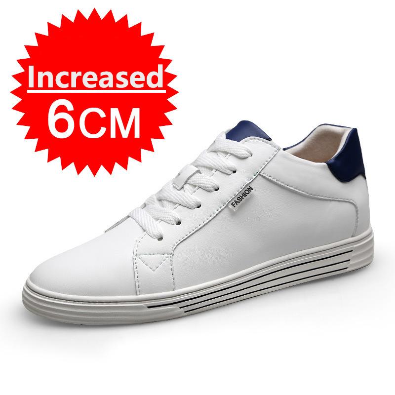 

Новая Мода Натуральная Кожа Обувь на Платформе для Мужчин 6 см Невидимое Увеличение Роста Белые Кроссовки Кожаные Повышающие Рост Повседневные Туфли 37