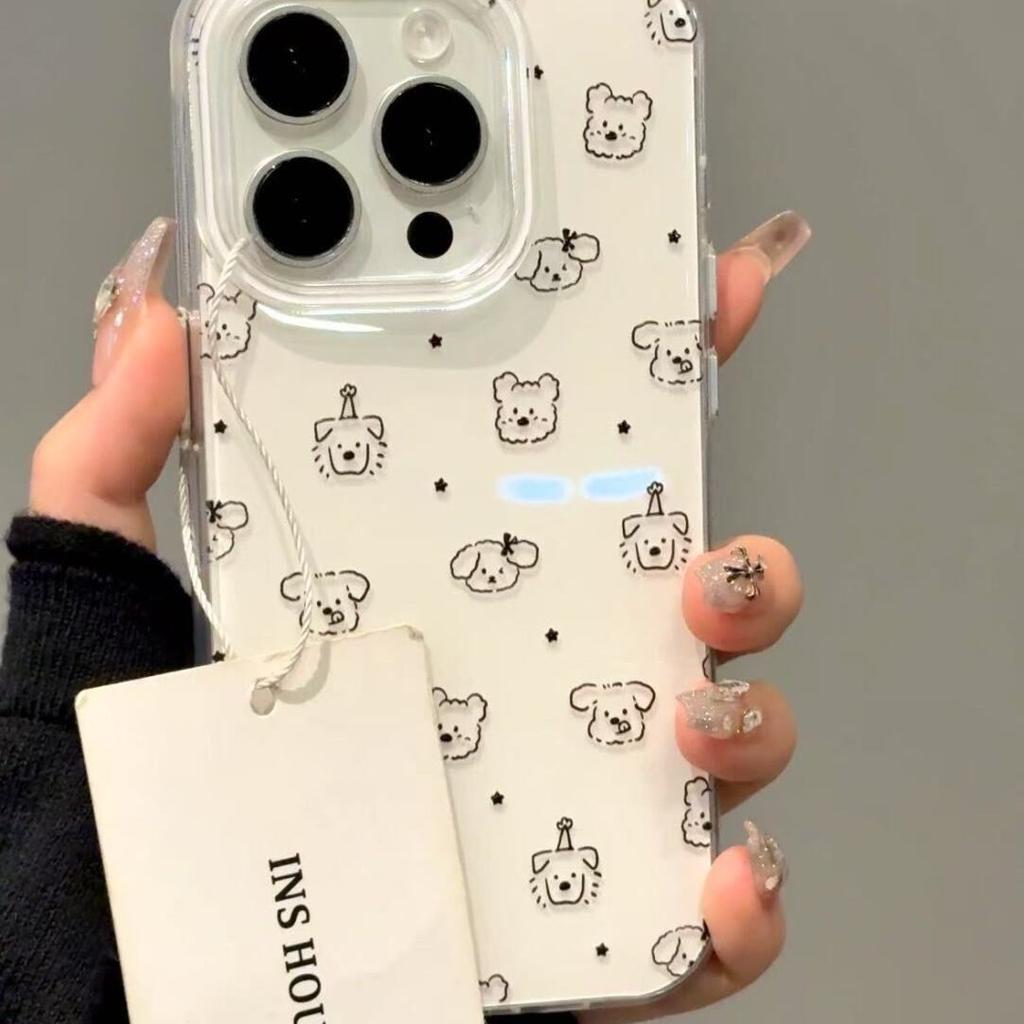 Korean cute line puppy iPhone17/16promax mobile phone case for Apple 15 white background imd1412