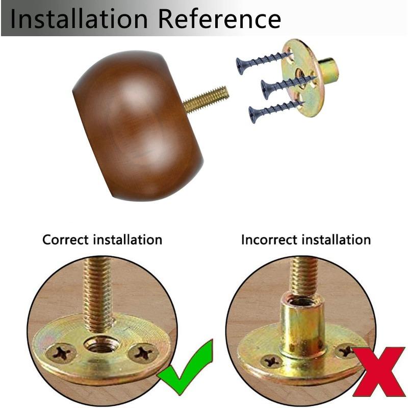 4PCS Walnut Solid Hardwood Round Bun Feet 2inches with M8 Bolt Predrilled for Furniture Ottoman Couch Cabinet Sofa Legs