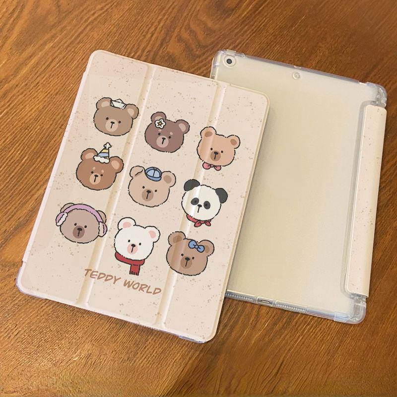 Für iPad 2022 10. 10.9 Hülle Neu Cartoon niedliches Bärenmuster iPad Tri-Fold Hülle für iPad Air4 Air5 10.9 2021 9. 8. 7. 10.2 mit Stifthalter