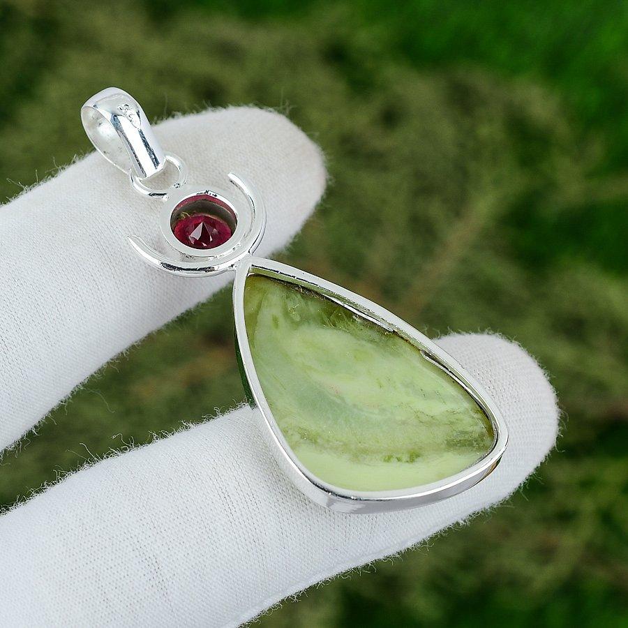 Natural Imperial Jasper Mozambique Garnet Sterling Silver Unique Pendant Jewelry