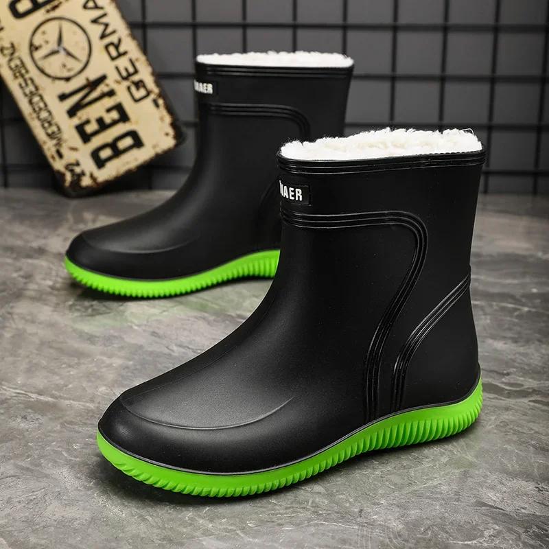 Fashion Fashion Men's Rain Boots Winter Cotton Warm Work Boots Men Wear-resistant Outdoor Work Rubber Boot Waterproo Boot Fishing Shoes