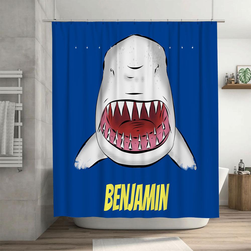 Comics Style Cartoon Shark Printed Shower Curtain Personalized for Bathroom Decoration Gift Home Decor Customizable Size Availab
