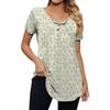 Women's Fashionable Casual V-Neck Floral Print Button-Down Short Sleeve T-Shirt Top