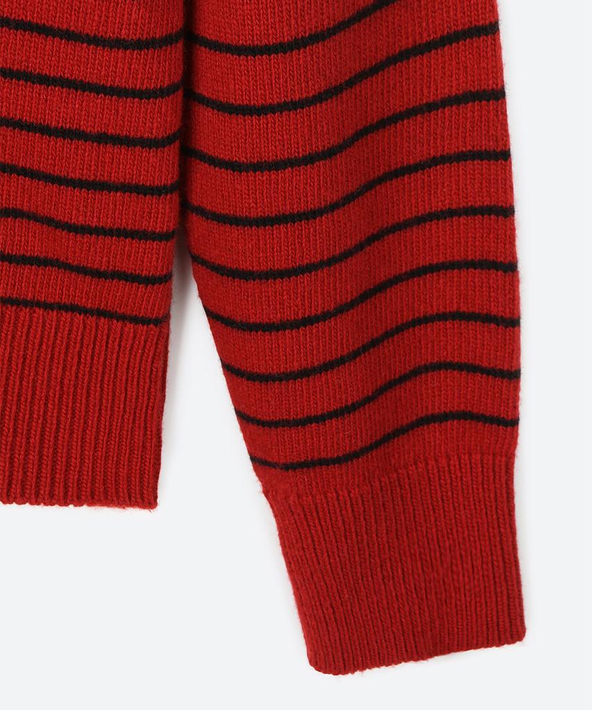 MOONSUN 02 M.C Unisex, Stripe Wool Collar Knit / Deep Red