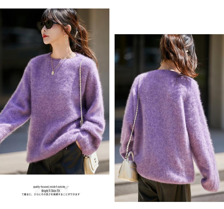 Women’s Wool Sweater: Seven-Needle Brushed Yarn, Unique Texture, Thick, Warm, Loose Fit for Autumn/Winter