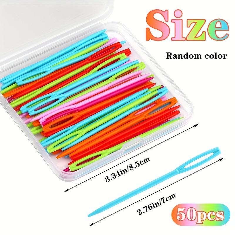 

50Pcs 7cm Plastic Sewing Needles Large Eye Plastic Yarn Needles Set with Box For DIY Sewing Handmade Knitting Crocheting Crafts