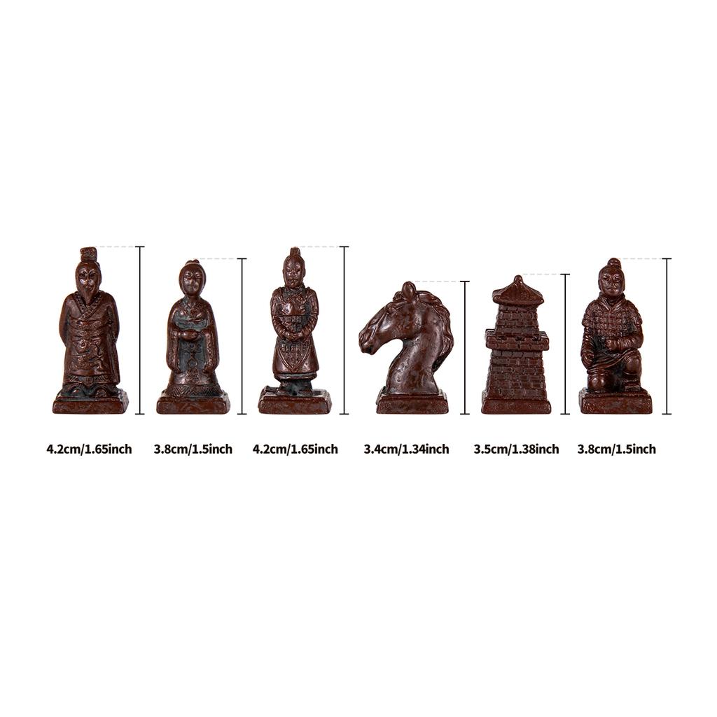 Antique Chess 3D Terra Cotta Warriors Chess Pieces 26 * 26Cm/10.24 * 10.24Inch Medium High Grade Vintage Wooden Table Chess