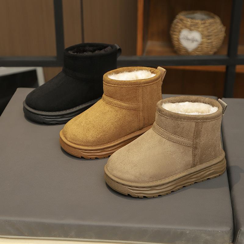 Children's snow boots for boys and girls, winter slip-on short boots, suede cotton boots, thickened and fleece-lined, warm shoes for toddlers