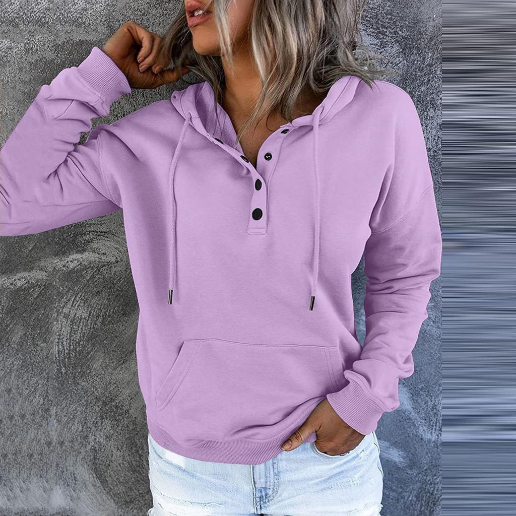 Damen Pullover Hoodies Tops Lässige Button-Down-Sweatshirts mit langen Ärmeln und Taschen