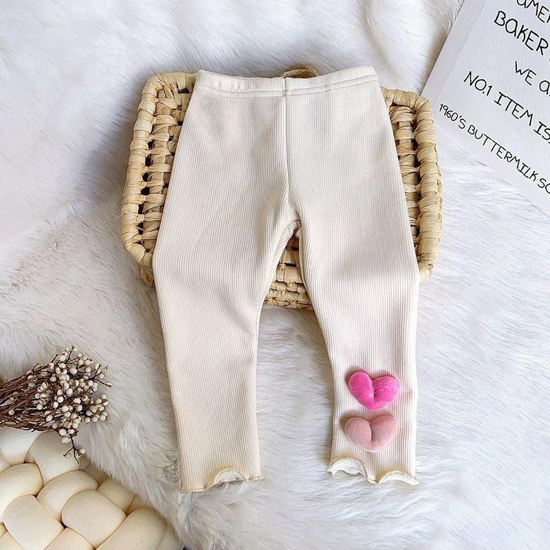 Girls Fleece Lined Pants Winter Warm Korean Style Fashion Heart Print Tights for Baby Toddler Leggings Trousers