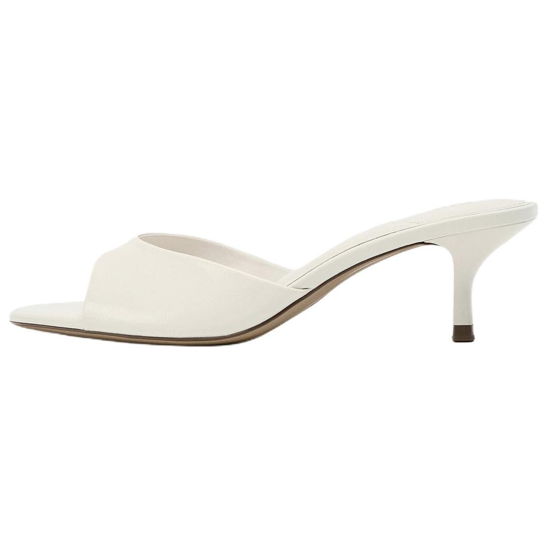ZARA Patent Leather Kitten Heel Mule Sandals White Womens 2361510001 35