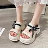 9CM Heels Chunky Slippers For Women Open Toe High Platform Weaving Flower Sandals Woman New Summer Thick Bottom Beach Flip Flops