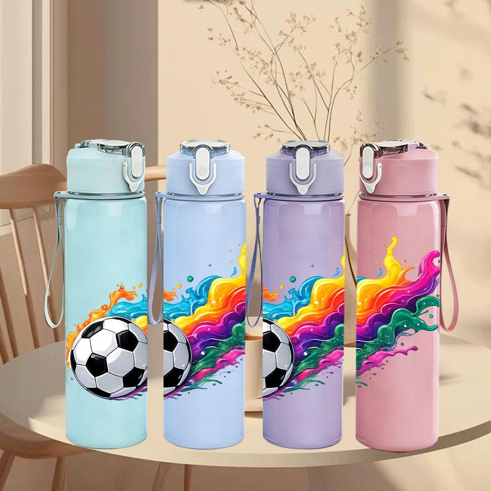 1PC Color Splash Soccer Ball Sport Print 750ml Color Plastic Sports Water Bottle Leakproof Flip Straw Lid Suitable for Sports Office Home Use