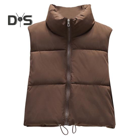 

Зимний женский жилет, пальто, утолщенный, с застежкой-молнией, воротник-стойка, без рукавов, однотонный, с защитой от ударов, сохраняющий тепло, уличный пуховик XL кофейный