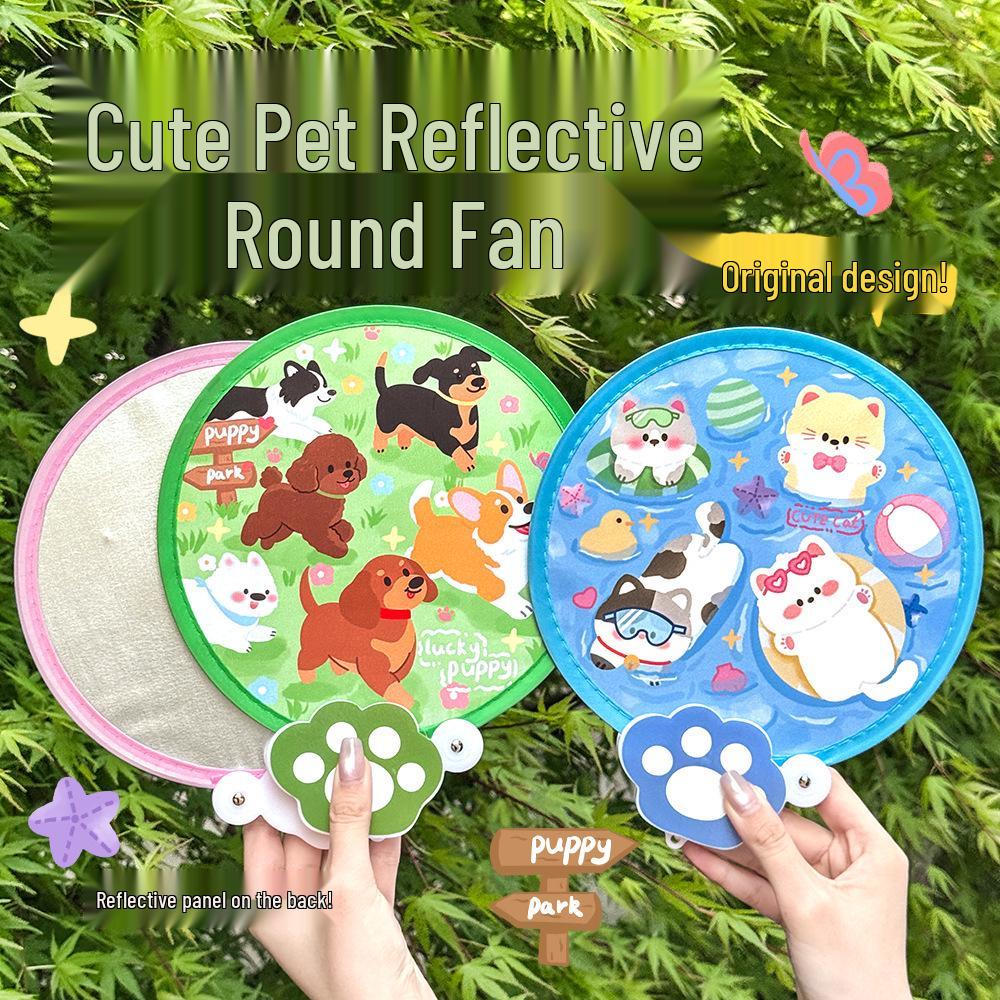 Ins Cute Reflector Cartoon Heart Folding Hand Fan - Portable Round Fan for Photos