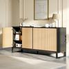 Credenza Mobile Porta Scarpe Scanalato Verticalmente 4 Ante a Battente Ripiani Regolabili in Altezza Struttura Nera Ingresso Sala da Pranzo Soggiorno Mobile Contenitore
