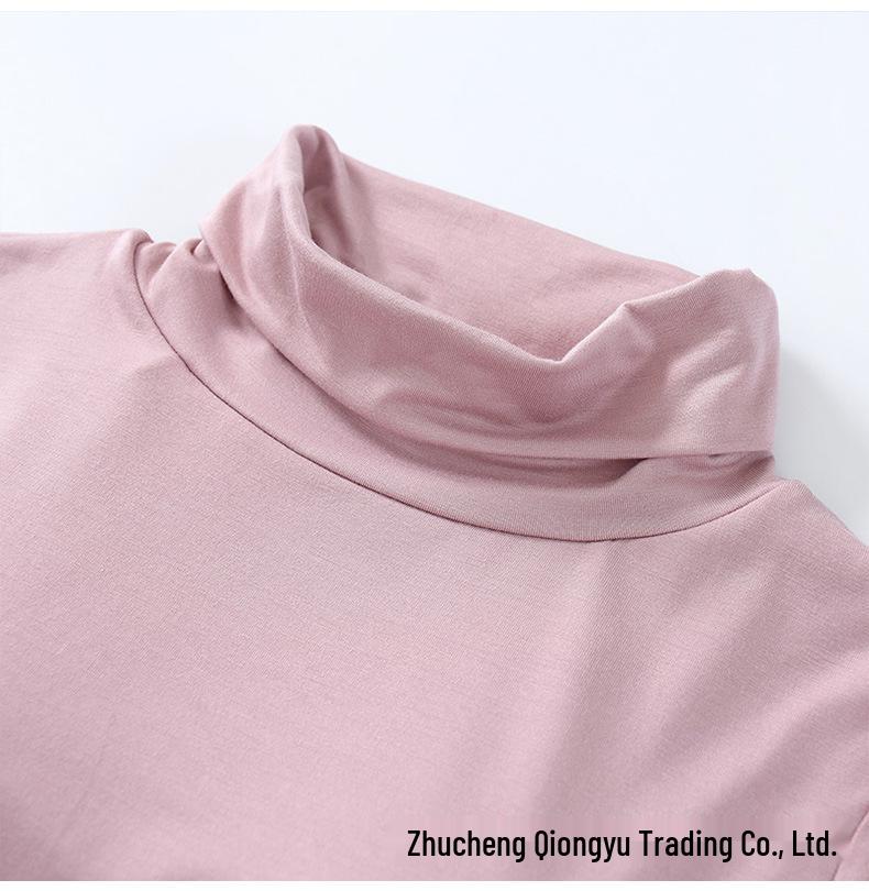 Modal Padded High Neck Long Sleeve Slimming T-Shirt with Built-in Bra for Women - Autumn/Spring.