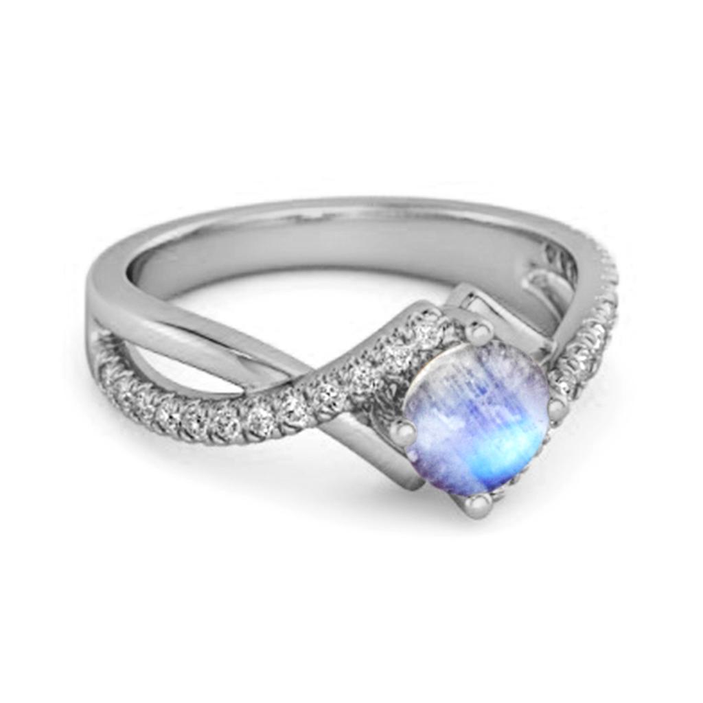 Moonstone Split Band Crossover Pave Ring - 925 Sterling Silver