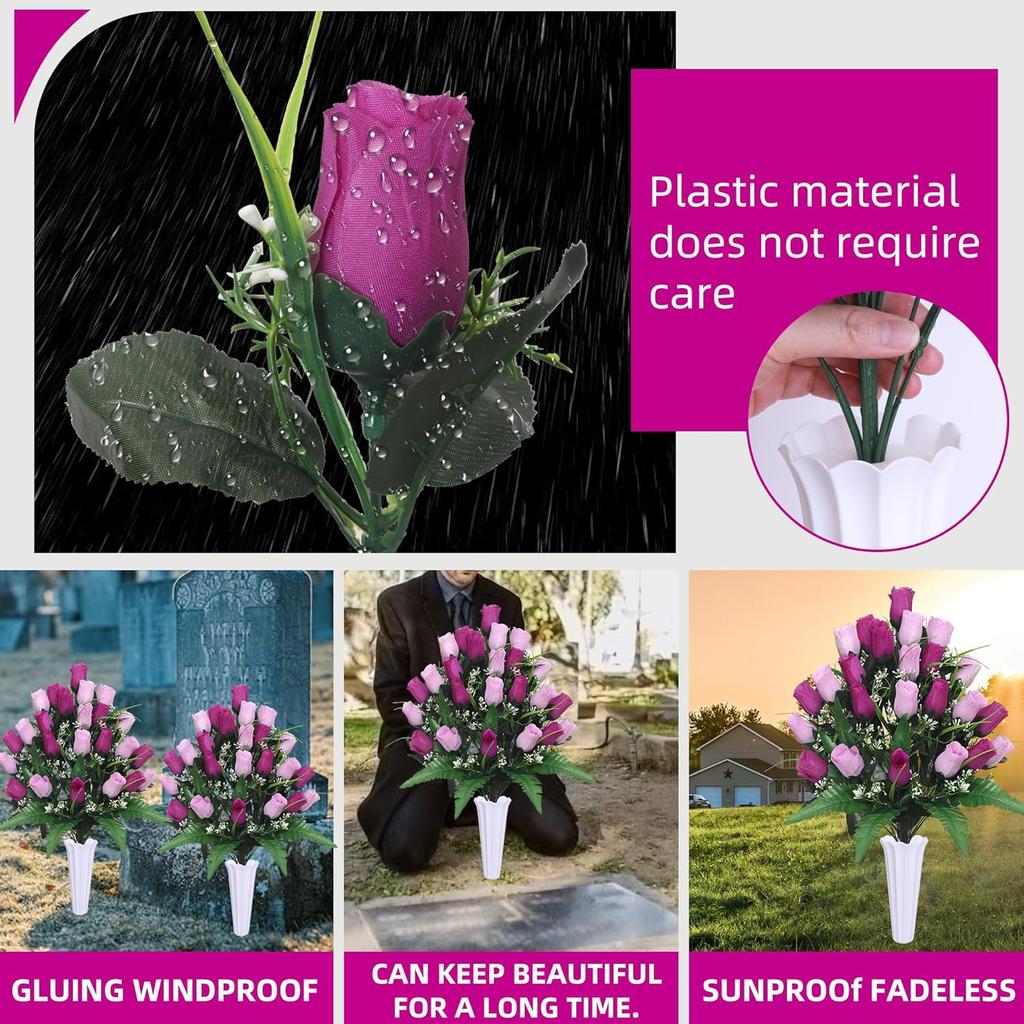 Lodou Artificial Cemetery Flowers,Outdoor Grave Decorations Roses,Arrangements Bouquet with Cemetery Vase, Silk Flowers for Long-Lasting Remembrance
