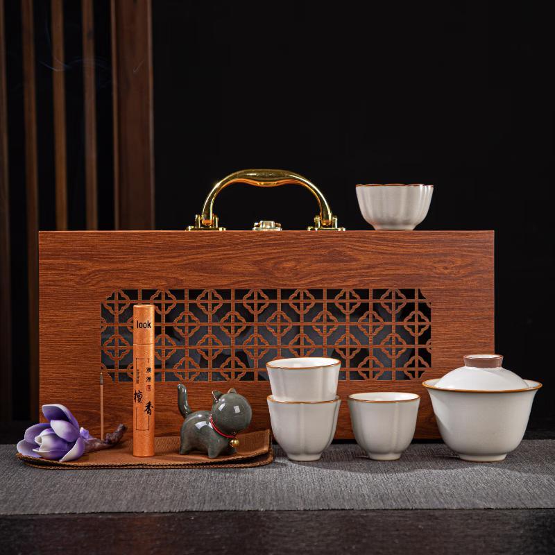 Chaxun Ru Kiln White Ceramic Tea Set Gift Box