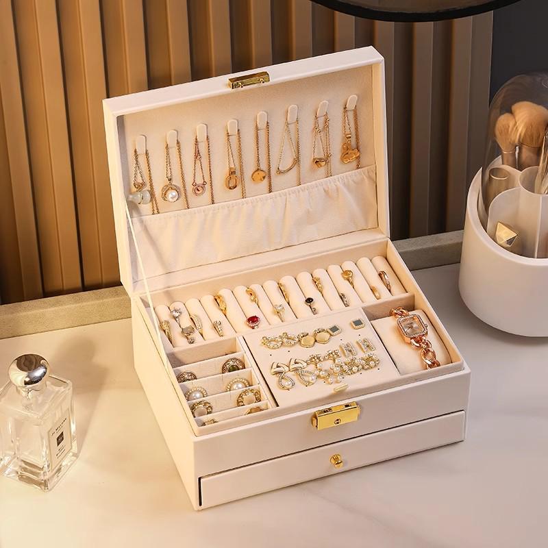Elegant Jewelry Storage Box with Multi-Functional Drawers for Rings, Earrings, Necklaces, and Ornaments - Perfect for Home Display.
