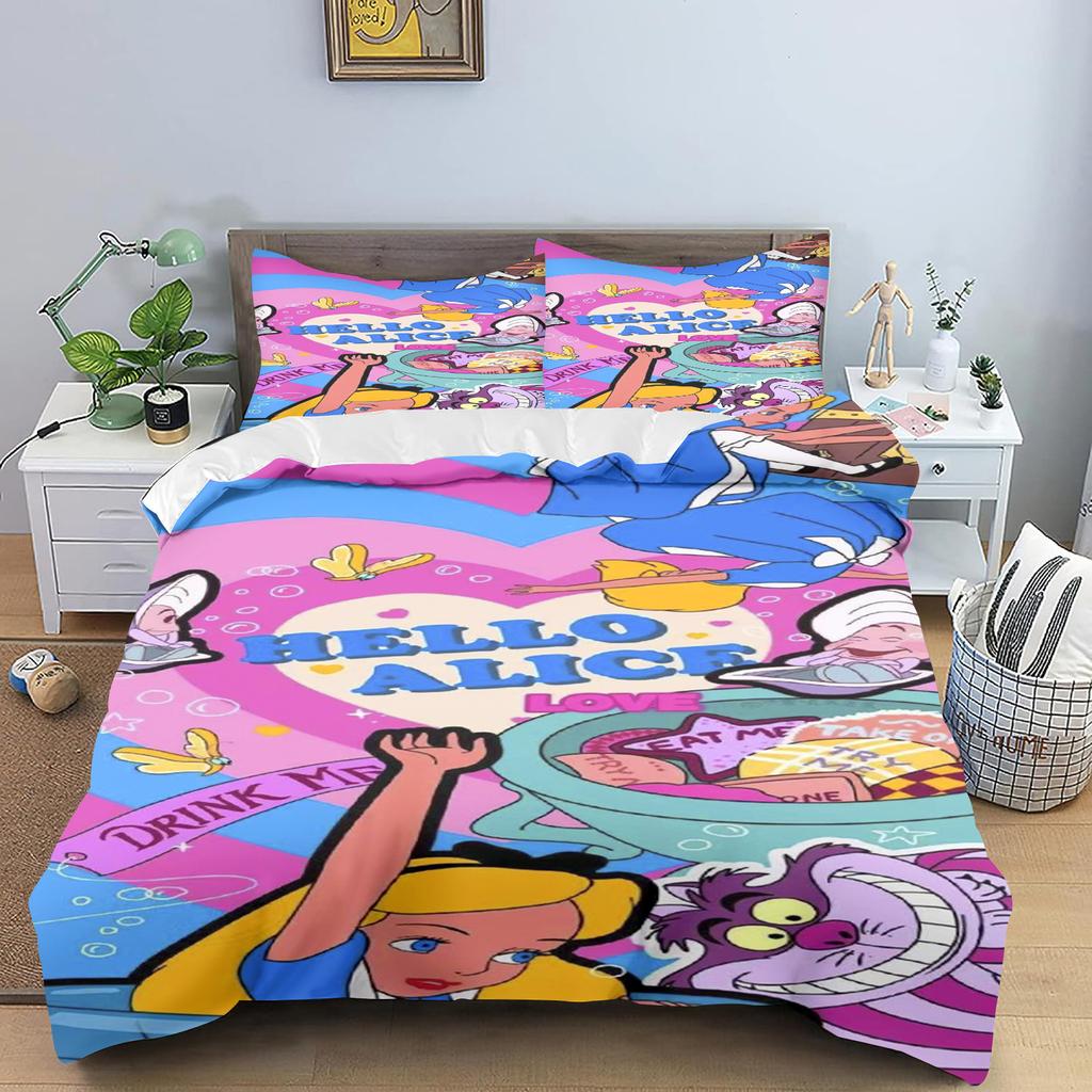 Alice In Wonderland Duvet Cover Set Childern Home Boys Girls Cartoon Co-branded Modern  2 Piece Bedding Sets