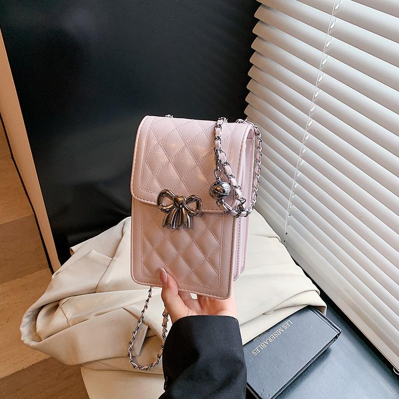 2025 summer new mini square bag women's chain mobile phone bag rhombus embroidery thread fashion shoulder bag messenger bag