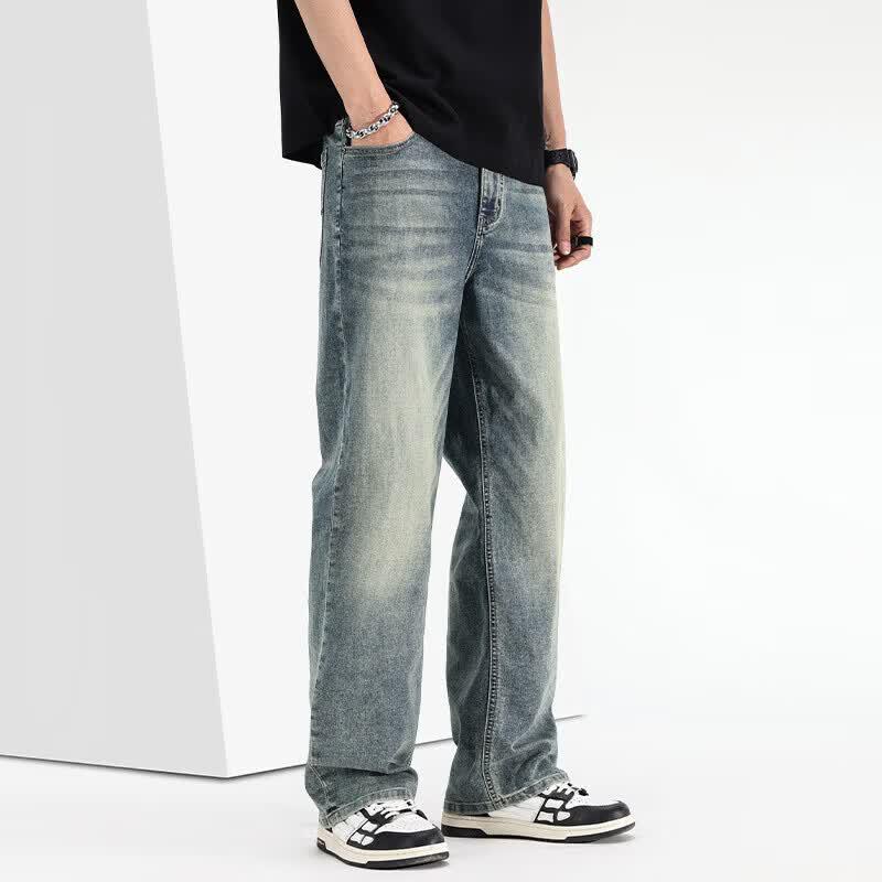 VEE KELLEN Men's Lightweight Summer Loose Straight-Leg Retro Denim Jeans
