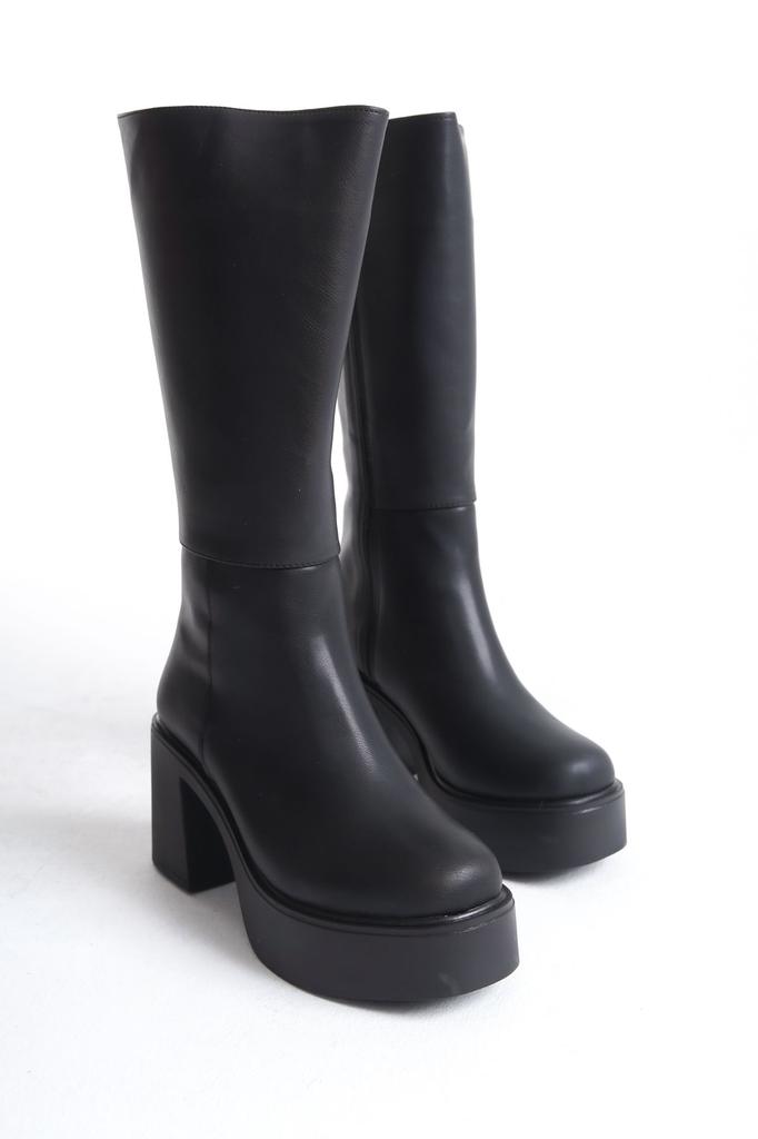 Women Modern Stylish Fashion Boots Boots Faux Leather Jessie Platform Heeled Black Boots Cm