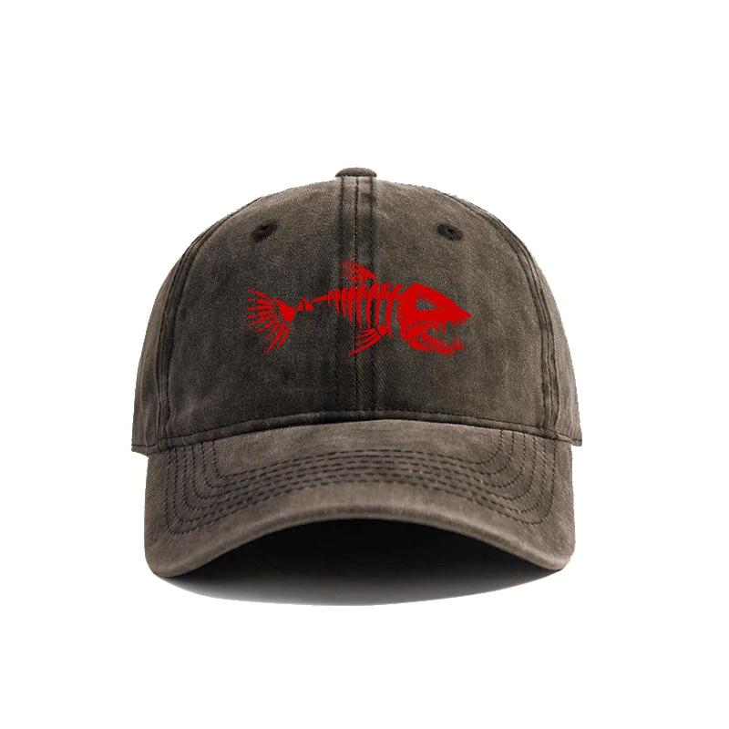 Fischgräten Baseballkappe Sommer Used Dad Hats Herren Outdoor Angeln Skelett Fischgräten Kappen MZ-496
