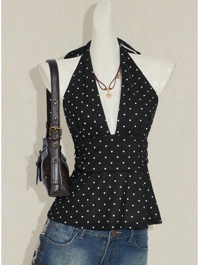 Stylish Multi-color Halterneck V-neck Pleated Vest - Summer Fashion