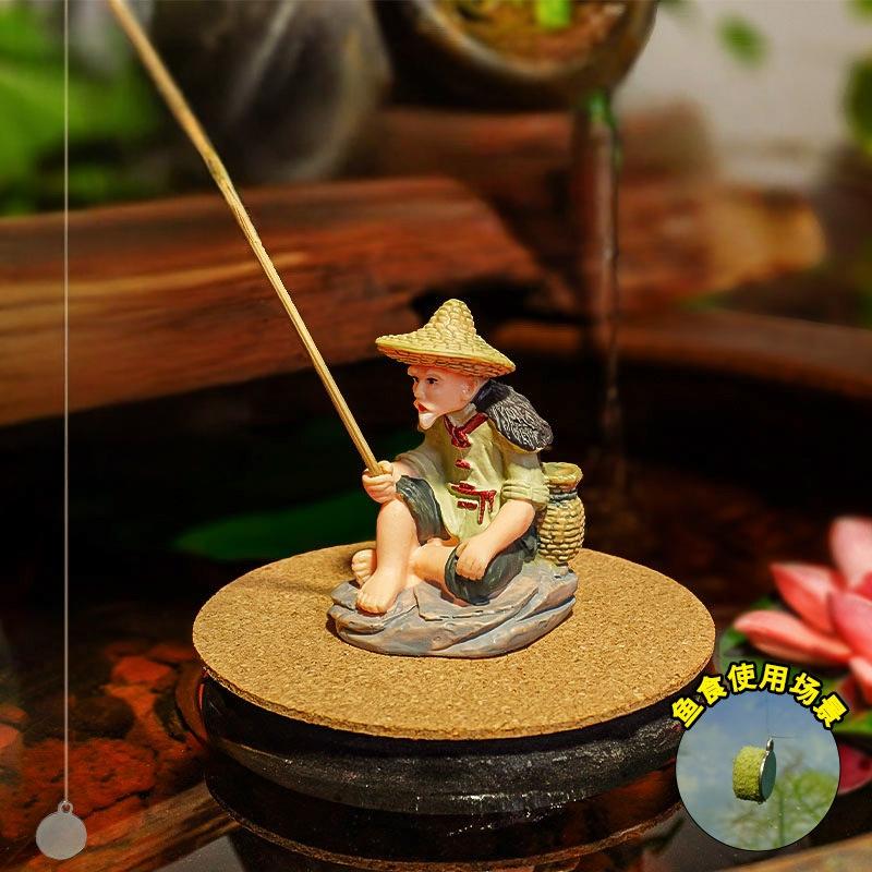 1 Set Fish Tank Crafts Fisherman PVC Figurine Fishing Ornament For Table Fishing Decoration Dollhouse Accessories