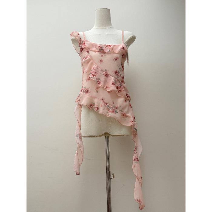 2026 Women s Floral Ruffle Camisole: Waist-Cinching, Sleek Summer Tank Top S